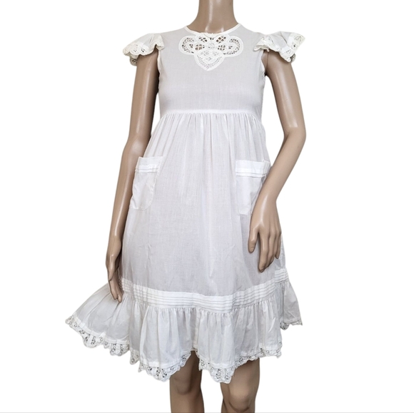 Daisy Kingdom White Pleated Scalloped Lace Kids Dress 7 - Picture 1 of 5